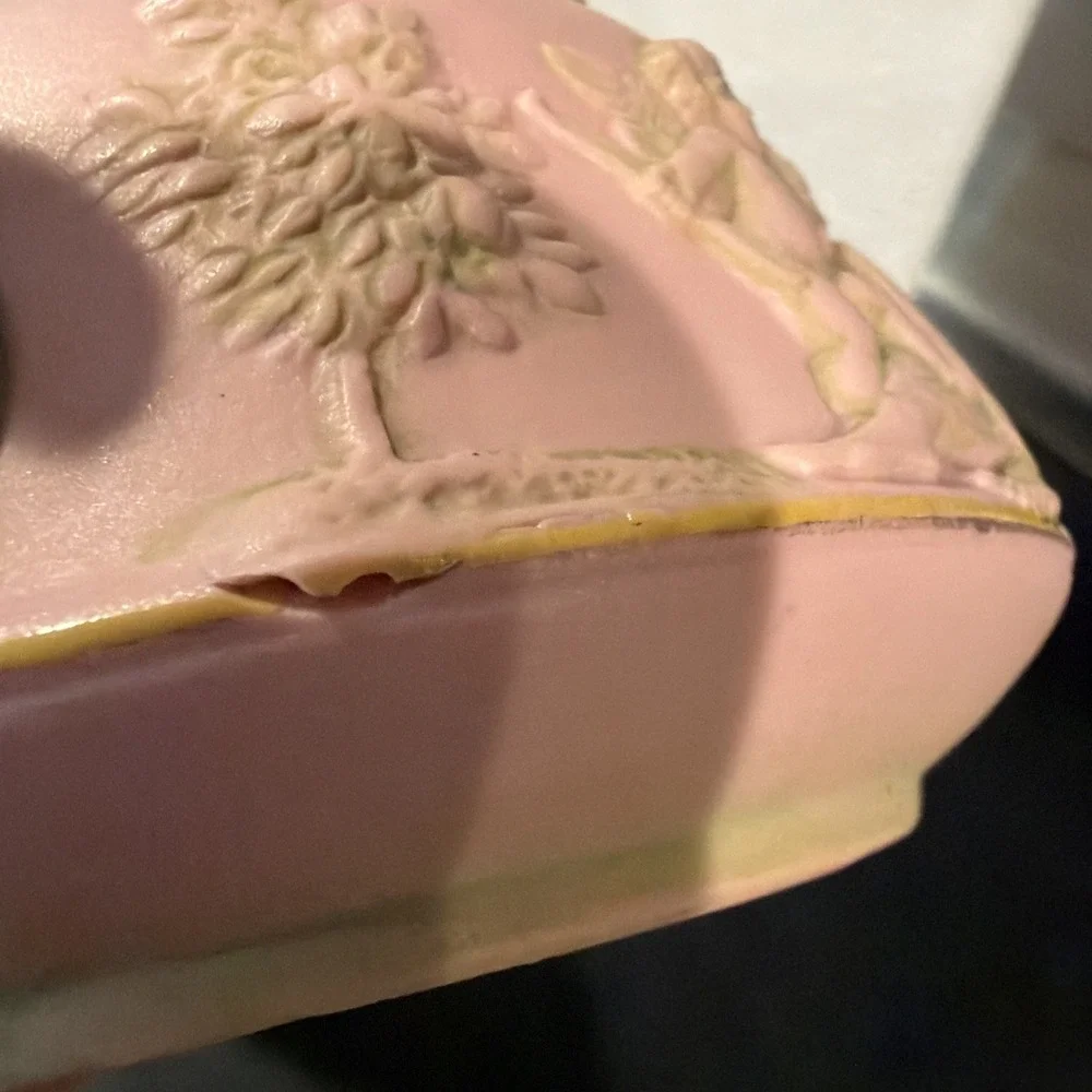 Antique Schafer‎ & Vater Pink German Jasperware Teapot Cherubs Fairies Porcelain